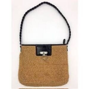 Brighton Women’s Straw Shoulder Bag Purse Leather Strap Heart Clasp Tote